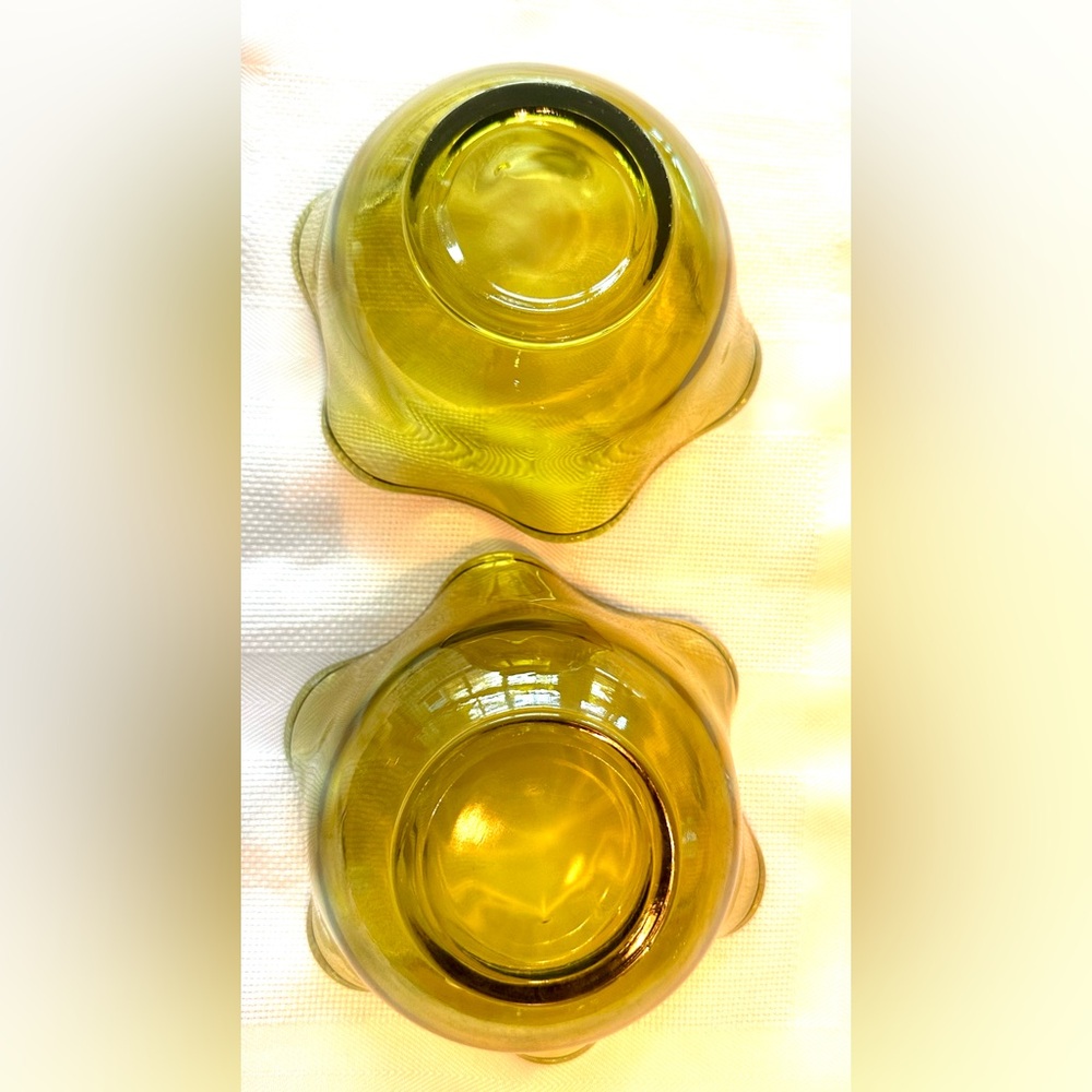 Vtg MCM Anchor Hocking Avocado Green Glass Dip/Nut/Candy Dish Bowls set of 2 - Picture 6 of 10